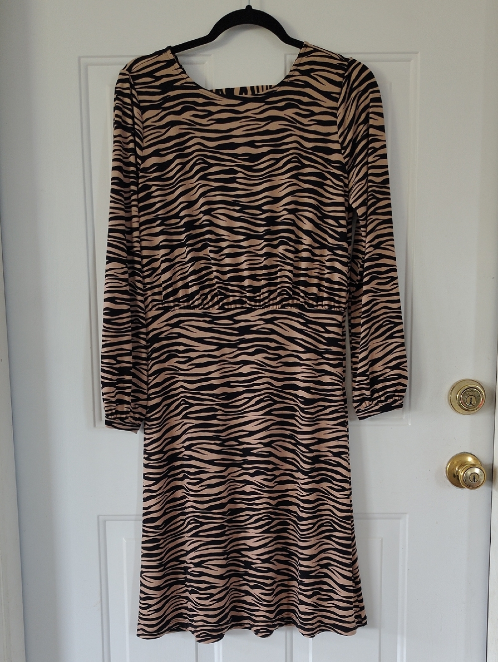 LOFT Tan and Black Zebra-Print Long Sleeve Dress